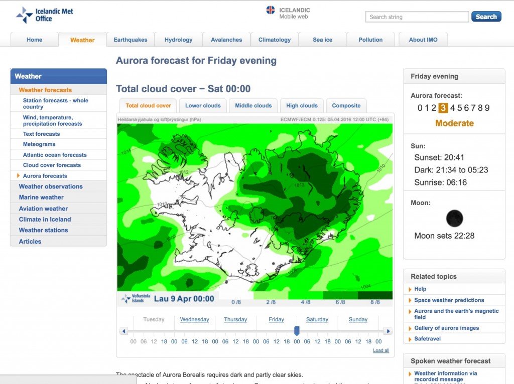 Immagini del sito meteo vedur.is
